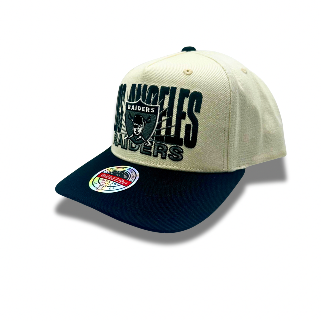 Los Angeles Raiders Hat - White Black 2-Tone Post Up MVP NFL Snapback Cap - Mitchell & Ness